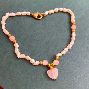 Artisan Cultured Rice PEARLS & Rose Quartz Bracelet